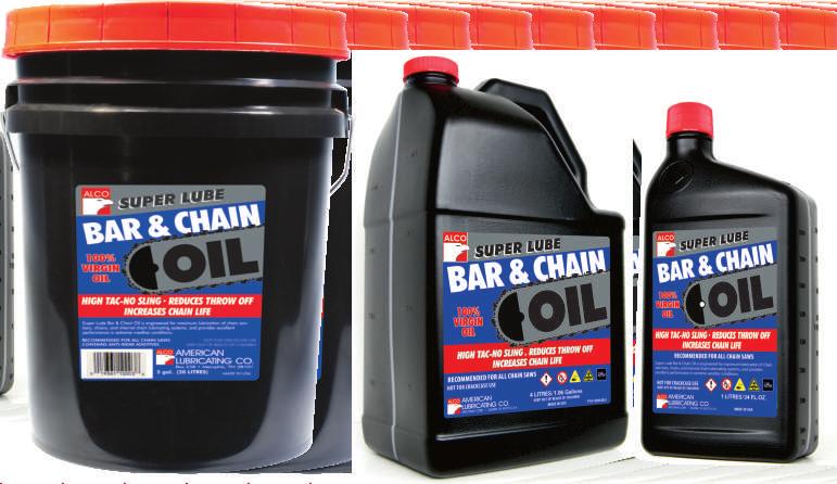 ALCO S SUPER-LUBE BAR & CHAIN OIL 20 Litres PART #10005 4 Litres PART #10004EU 1 Litre PART #10033EU SUPER-LUBE BAR & CHAIN OIL is a special blend of virgin oils & tackiness agents.