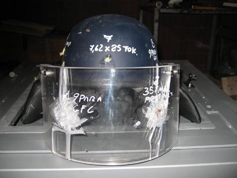 Testing of helmet with visor Section The bullet green turned of a arrow