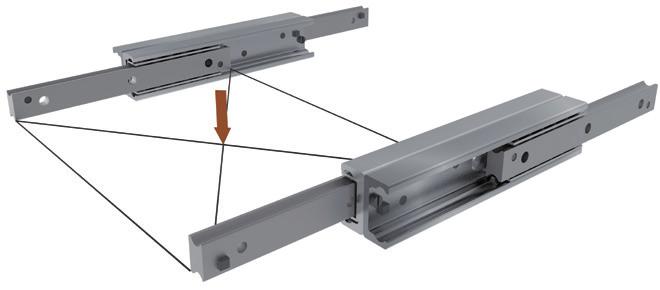 Telescopic rails LSE Telescopic rails LSE allow a stroke equal to the length of the closed rail, thanks to the intermediate element that acts as a bridge between the two sliders.
