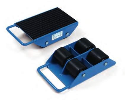Sturdy welded steel construction with handles made of round or tubular steel, powder coated blue RAL 5007. Carrying platforms with anti-slip rubber cover.