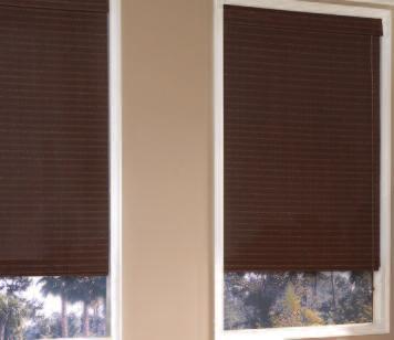 G7 Standard Woven Wood Roman Shade Fabricated on a 1-1/2 x 5/8 natural unfinished wood headrail.