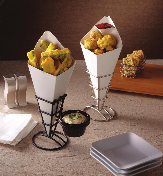 A Fold-out pocket B MSQBSKT SQFBBL shown with SQFBCN cone, SQFBRB cup holder and MRS300BL ramekin SQFBSS B ) Stainless Steel Fry Baskets Slightly larger than our original fry baskets, these work