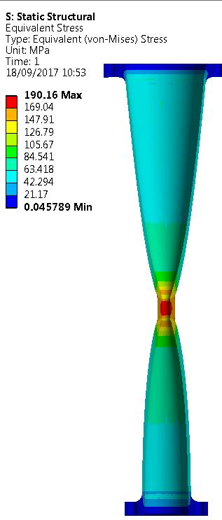 VM stress along internal surface Max Pressure: 61 MPa 250 Results from ANSYS WB Z direction (mm) 200 150 100 Min Pressure: 2.