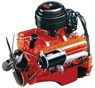 two-barrel carburetor setup, 195 hp with a four-barrel 1957 Displacement bumps to 283 cid, and fuel injection pushes output to 283 hp 1964