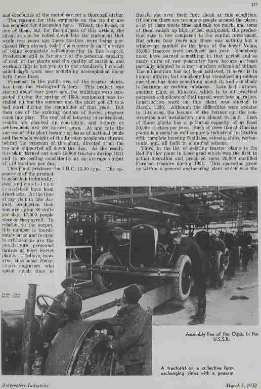 Automotive Industries March 5, 1932 377 and economies of the motor car got a thorough airing. The reasons for this emphasis on the tractor are too complex for discussion here.