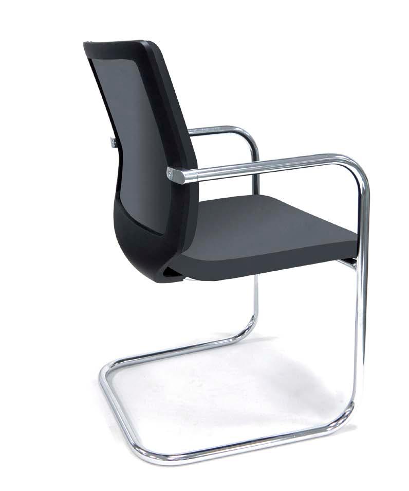 VISITOR CHAIR CANTILEVER Frame Shell made of polyamide exteriore reinforced with glass fiber Backrest Meci mesh, 3D Runner mesh or Upholstered backrest Brazo Front leg extension without armrest