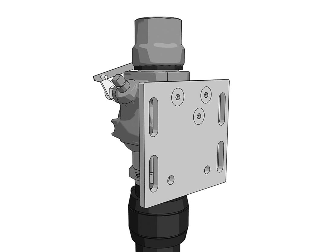 Assemble transition fitting into shear valve (emergency shut-off valve). L S 2.