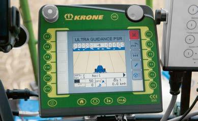On the move, the operator activates autoguidance using the KRONE joystick simply by pressing a button and then