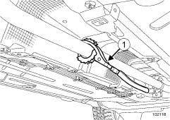 EXHAUST Exhaust: Precautions for the repair 19B Fit the (Mot. 1199-01) (1) on the exhaust pipe.