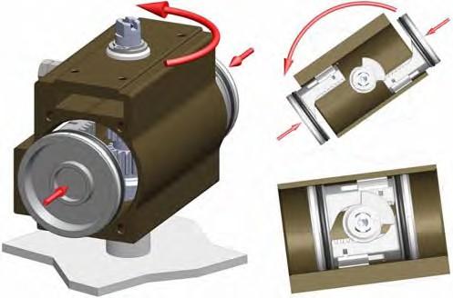 For the standard execution (clockwise pinion rotation looking at top when pistons travel toward each other) press the pistons () into the cylinder () while turning the cylinder () in counterclockwise