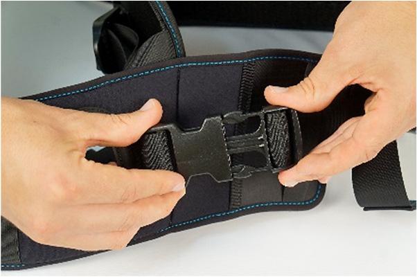 Put one hip belt strap through the elastic strap on the hip belt extender