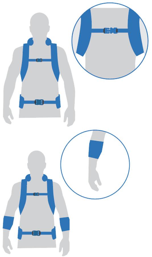 Put arms through shoulder straps as you would with a backpack. 2.