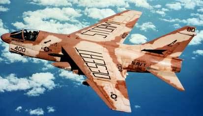 A-7 Vought Corsair II Specifications: span: 38'9", 11.81 m length: 45'7", 13.89 m engines: 1 Pratt & Whitney TF30-P-6 max.
