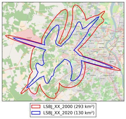 Average Take-off: 73% All operations: 46% Population exposed to noise 55 db, from a LSBJ operating at Bordeaux