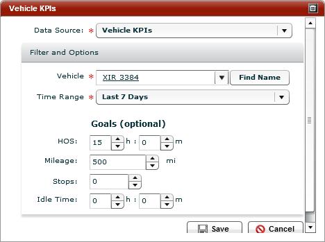 When setting up this dashlet, the user must pick a single vehicle on which to report.