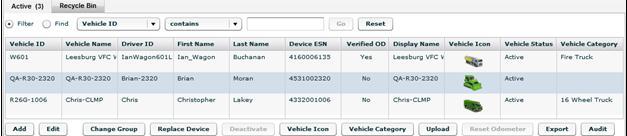 Figure 15: Vehicle Admin Screen Showing Vehicles With New Icons A user with