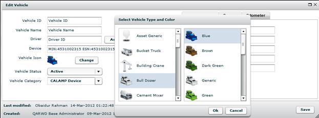 Figure 16: The Edit Vehicle Window with Vehicle Icon edit capabiliy To change the