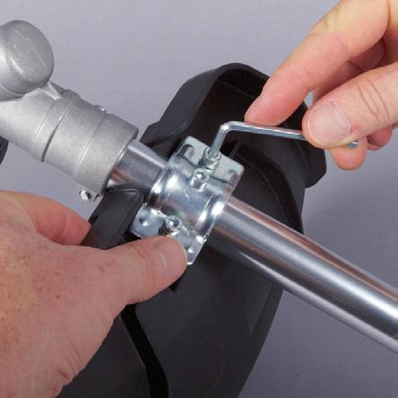 Loosen the small screw and nut on the J handle clamp using the supplied 5mm allen key (37) and 10mm spanner (44) (Fig S). Do not loosen the screw and nut passing through the J handle (12). 2.