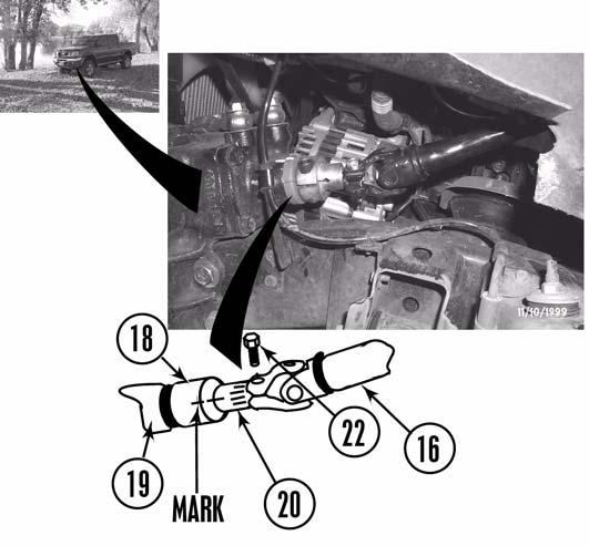 To ensure proper steering alignment when kit steering extension is installed, mark the steering shaft (16) where it slides into the upper coupler (17). b.