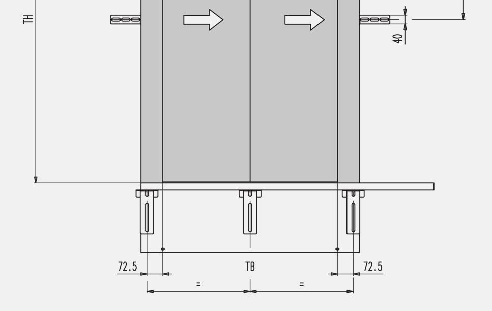 The door encumbrance in the shaft is 90 mm. The opening can be right or left with two panels.