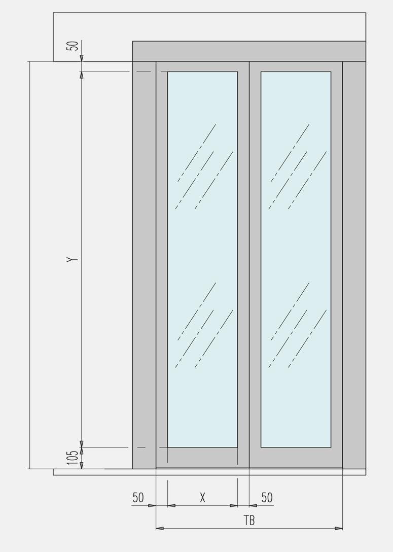 Applications Cabin and landing doors Sliding doors Lateral opening Glass version The glass version has the same features of the blind version (dimensions, finishes, etc.).