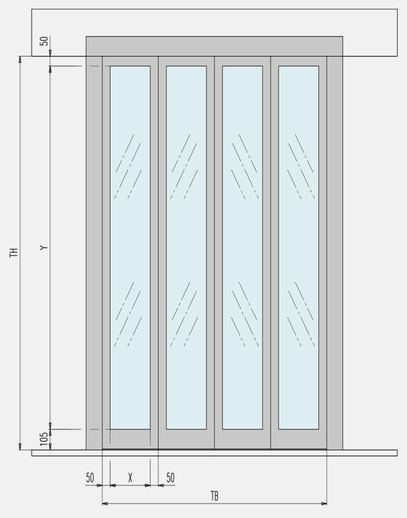 Applications Cabin and landing doors Sliding doors Central opening Glass version The glass version has the same features of the blind version (dimensions, finishes, etc.).