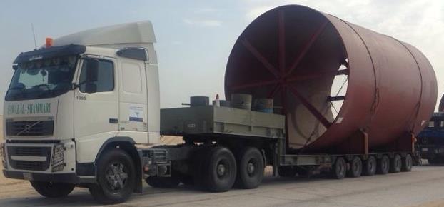 trailer. Cargo: Part of Rotatory Kin. Dim: 10m x 6m x 6m. Weight: 87 tons.