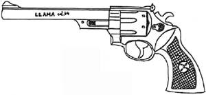 Llama Comanche V.44 Magnum Cost : 180 eb Length : 27 cm Country : Spain A long-barreled stainless steel.44 Magnum revolver.