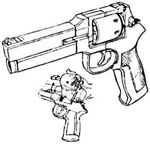 Type : Medium revolver Mateba Model 207 Cartridge : 9 mm (2D6+1) Cost : 600 eb Country : Italy This strange revolver, built