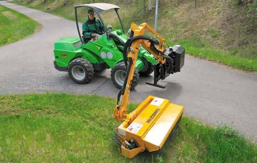 Ground care Flail mower with hydraulic boom The flail mower with hydraulic boom can reach to places where it is not possible to drive with the