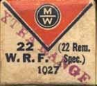 "COPPER COATED, SMOKELESS POWDER". Same as WRF-1, except for change in powder type on the sides. Copper washed lead bullets. Product code 60-1027.