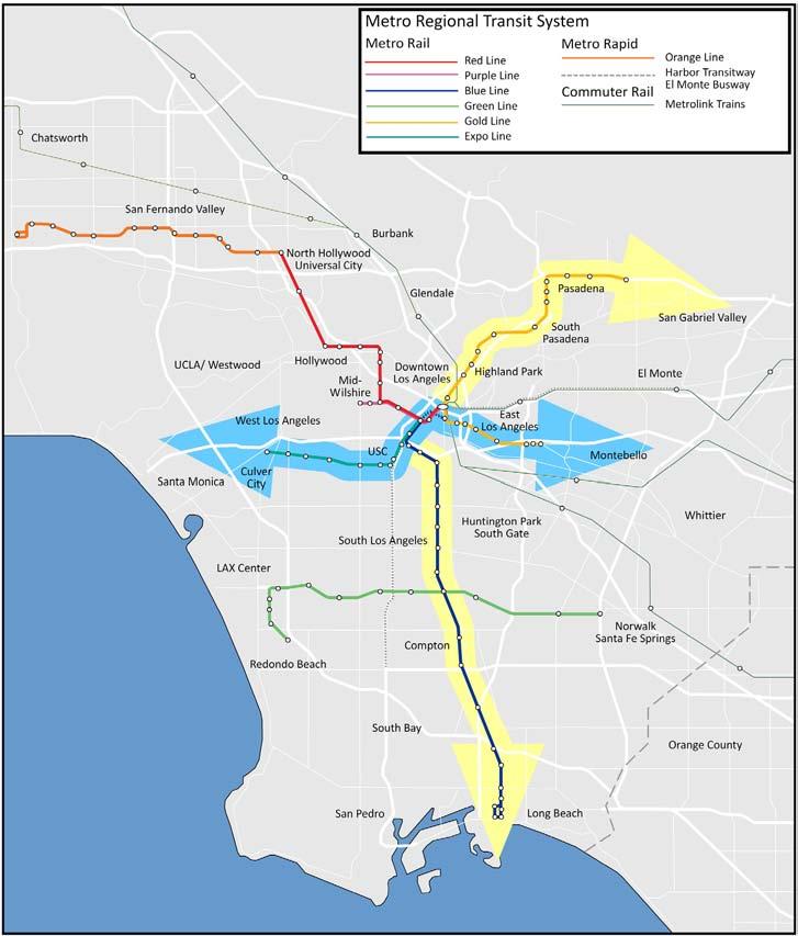 Figure S-2 Anticipated Service Plan Recognizing the potential benefits to Southern California residents, the Metro Board authorized an Alternatives Analysis (AA) study in July 2007 to explore various