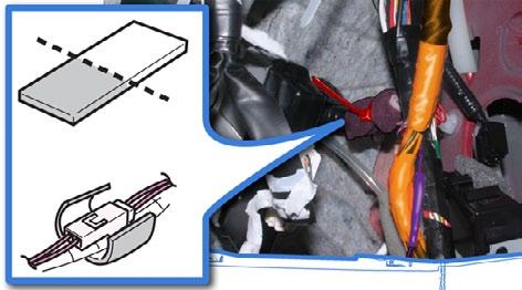 Bundle up the excess Hood Switch Harness and secure it with the 2P Connectors to the