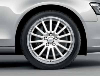 One must suffer for beauty. 2 3 1 Cast aluminium wheels, 15-spoke design, high-gloss turned finish, silver A finely-wrought drop-centre wheel in size 8 J x 18 for 245/40 R 18 tyres.