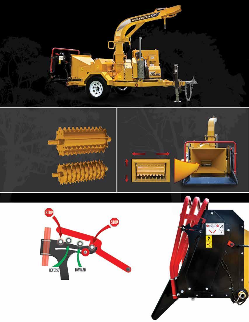Dual Active Rollers Hydraulically powered top and bottom feed rollers grip and pull large and small brush directly into the chipper using an aggressive teeth pattern and spring-loaded downward