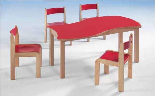 KINDERGARTEN Rectangular curved table 59221 Rectangular curved table with solid beechwood frame. Table legs with square profile 50x50 mm.