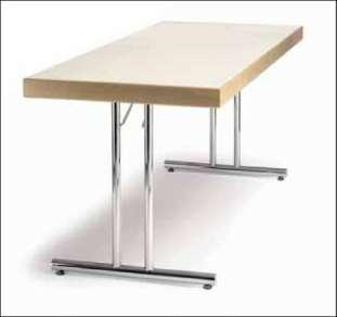 FOLDING TABLES Folding table model 20514 Twin column round tube frame 30 x 2 mm with leveling glides, Thermopal laminate surface (HPL) unicolored, edge shape A, table height 73 cm, chrome-plated or