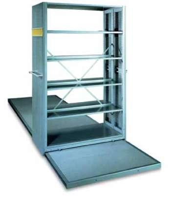 Mobile shelves with storage compartments Shelving unit Unit width: 1285 mm incl. handle, clear width 1130 mm Unit length: 3300-7100 mm (incl. min.