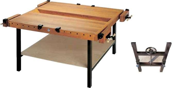 SCHOOL FURNITURE Universal work bench model 20480 Designed for 4 persons working simultaneously 4 single-screw vises and 8 universal clamping elements for horizontal and vertical clamping of