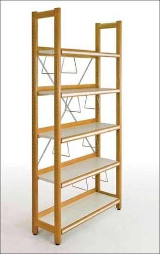 SHELVING UNITS Shelving unit 57200 Solid beech wood bar, naturally varnished, oval-shaped, 60 x 40 mm with integrated level adjustment, 5 shelves from chipboard with circular ABS edge, with rear