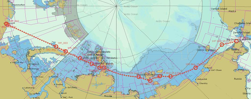 ROUTES Route 3: Murmansk to Bering Strait via north of Novaya Zemlya and passing south of Novosiberian Island