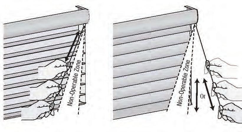 SILHOUETTE SHADES - SHADE DESIGN & OPERATION EASYRISE CORD LOOP OPERATION Refer to the illustration below. 1. Shade in fully raised position. 2.