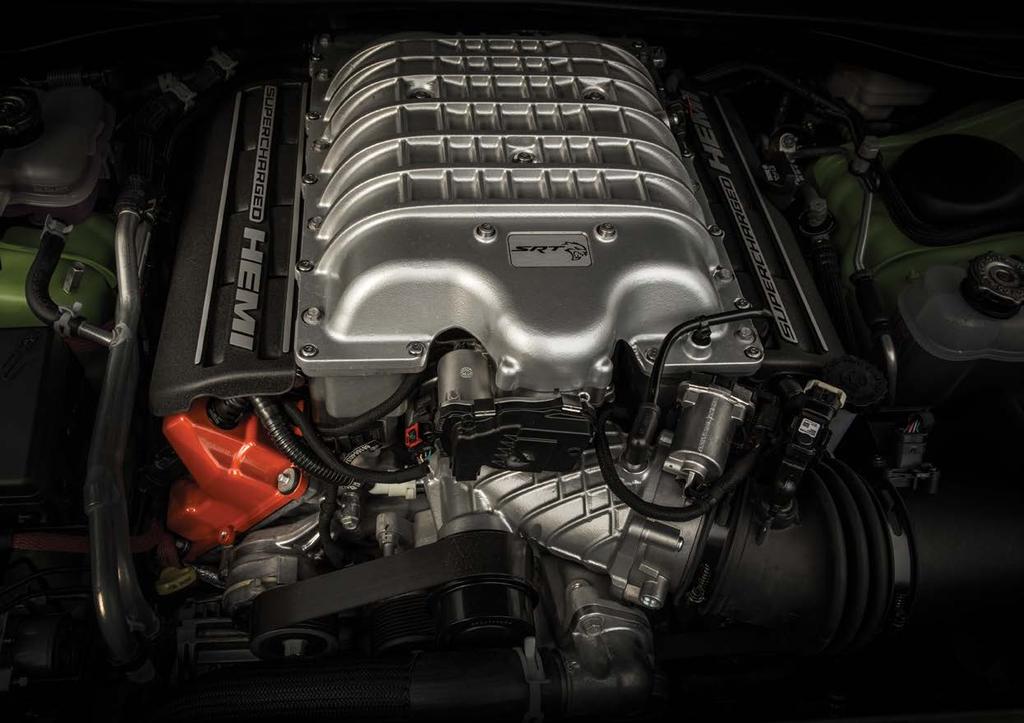 ENGINE & Transmission Engine The 6.2L Supercharged HEMI SRT Hellcat V8 engine pushes the limits, delivering up to 707 horsepower and 881 Nm of torque.
