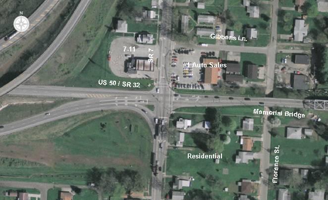 2.0 Intersection of US 50/Main Street, US 50 Ramp, Memorial Bridge, and SR 7 The intersection of US 50/Main Street, US 50 Ramp, Memorial Bridge, and SR 7 was realigned during the 2004-2007 study