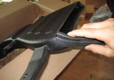 f. Install the edge trim (8-4016) onto the lower lip and sides of the cold air hood scoop s inlet.