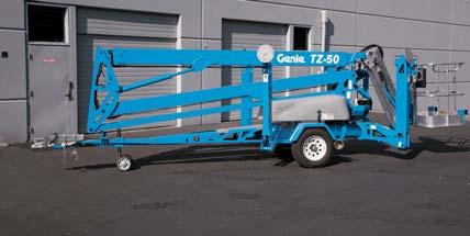 INDUSTRY-LEADING WORKING RANGE For the ultimate in reach and range, you can t beat the Genie TZ -50. With a working height of 55 ft 6 in (17.09 m), 29 ft 2 in (8.89 m) of outreach and 22 ft (6.