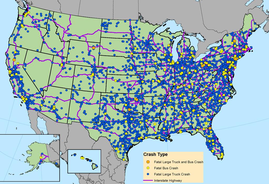 Locations of Large Truck and Bus Fatal Crashes, 2014 Source: FMCSA,