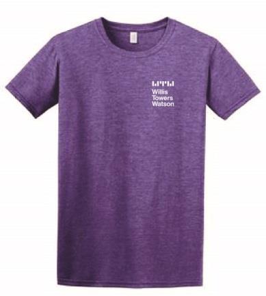 (Minimum 24) TW-198 Softstyle Tee Heather Purple- 65/35 cotton poly blend ¾" rib knit collar double-needle