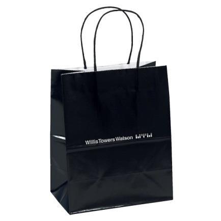 TW-200 Gloss Paper Gift Bag Gloss paper shopper with serrated cut top and twisted kraft paper handles.