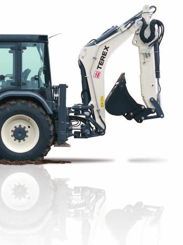 NEW TLB850 backhoe loader Opening rear quarter windows for improved ventilation and right angle trenching visibility Up and over rear window for excellent ventilation Low boom height for increased